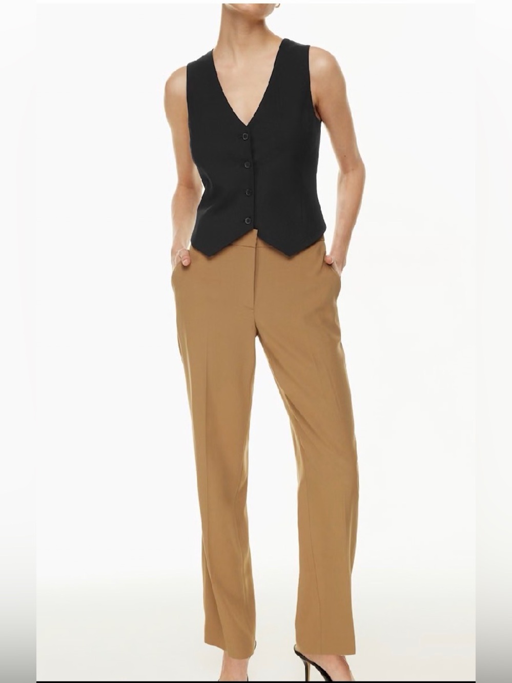 Aritzia Babaton Command Saville Camel Mid-Rise Slim Leg Trouser Women Size 10